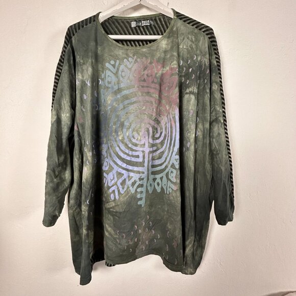 Blue Fish Artwear Tunic Top Lagenlook OS Hand Painted Labyrinth Long Sleeve NWOT - Picture 1 of 9
